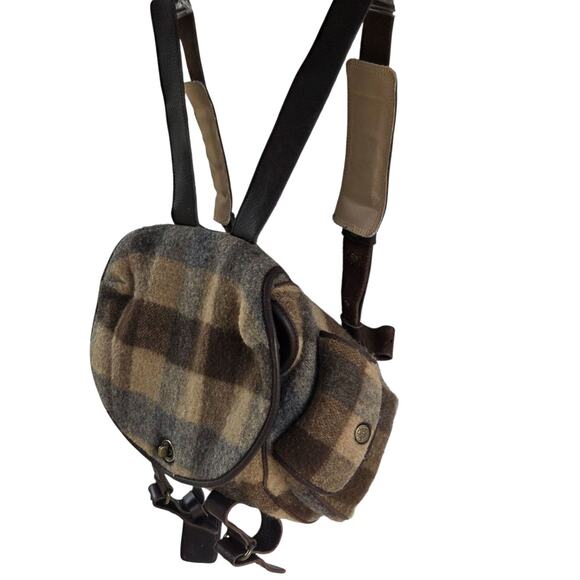 RARE DKNY VTG 80s Wool Buffalo Check Tackle Box Backpack Leather Model Owned - Picture 1 of 15